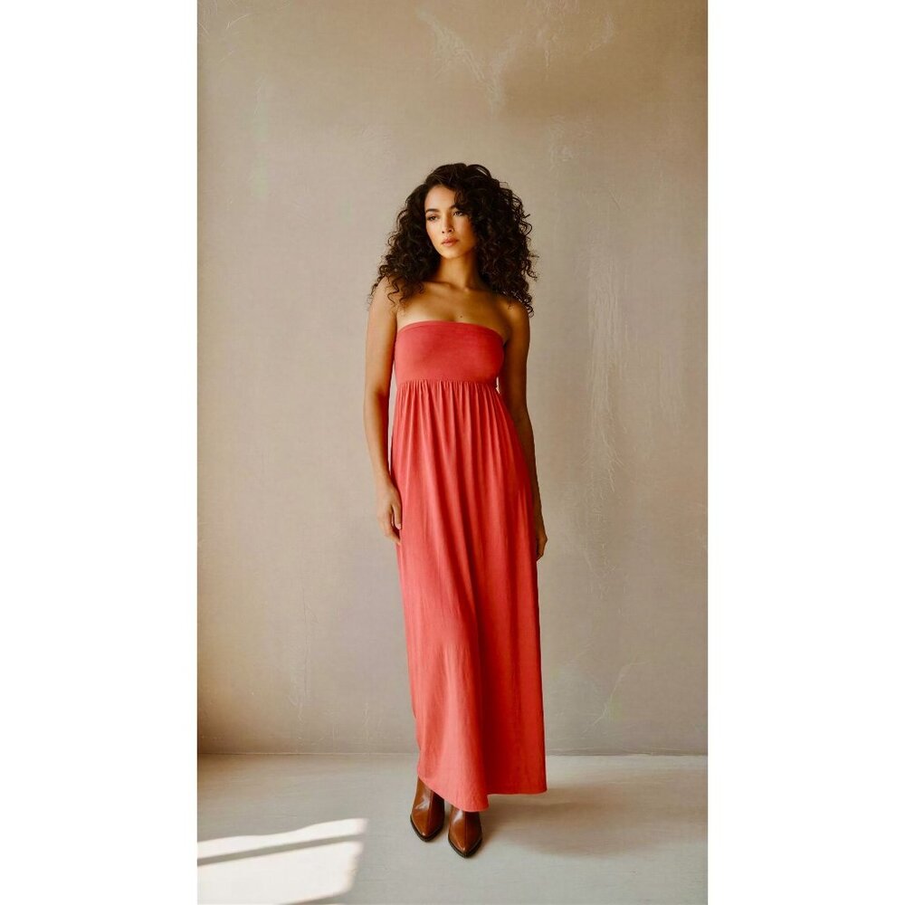 Willi Smith Stretchy Knit Maxi Long Strapless Bandeau Dress